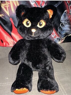 Build-A-Bear Black Plush Cat Toy with Orange Accents